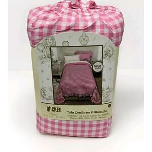 New Wicked Katie Kime Twin Pink Gingham Comforter and Sham Set